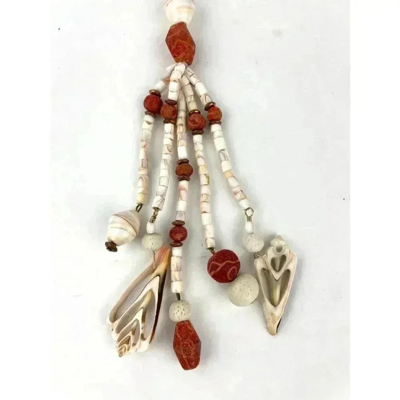 Natural Stone Seashell Beaded Necklace with Dangle Accent Long Wired Boho Style - Picture 12 of 12